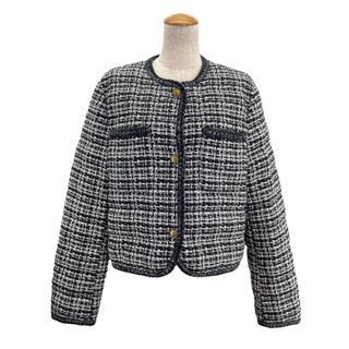 モンクレール(MONCLER)の　モンクレール MONCLER ELIADI ノーカラーツイードダウンジャケット ブラック ウール レディース ダウンジャケット(ダウンジャケット)