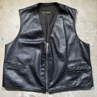 ハーレーダビッドソン(Harley Davidson)の~70's HARLEY DAVIDSON AMF期 レザーライダースベスト アルミTALONジッパー L~XL相当 大き目(ベスト)