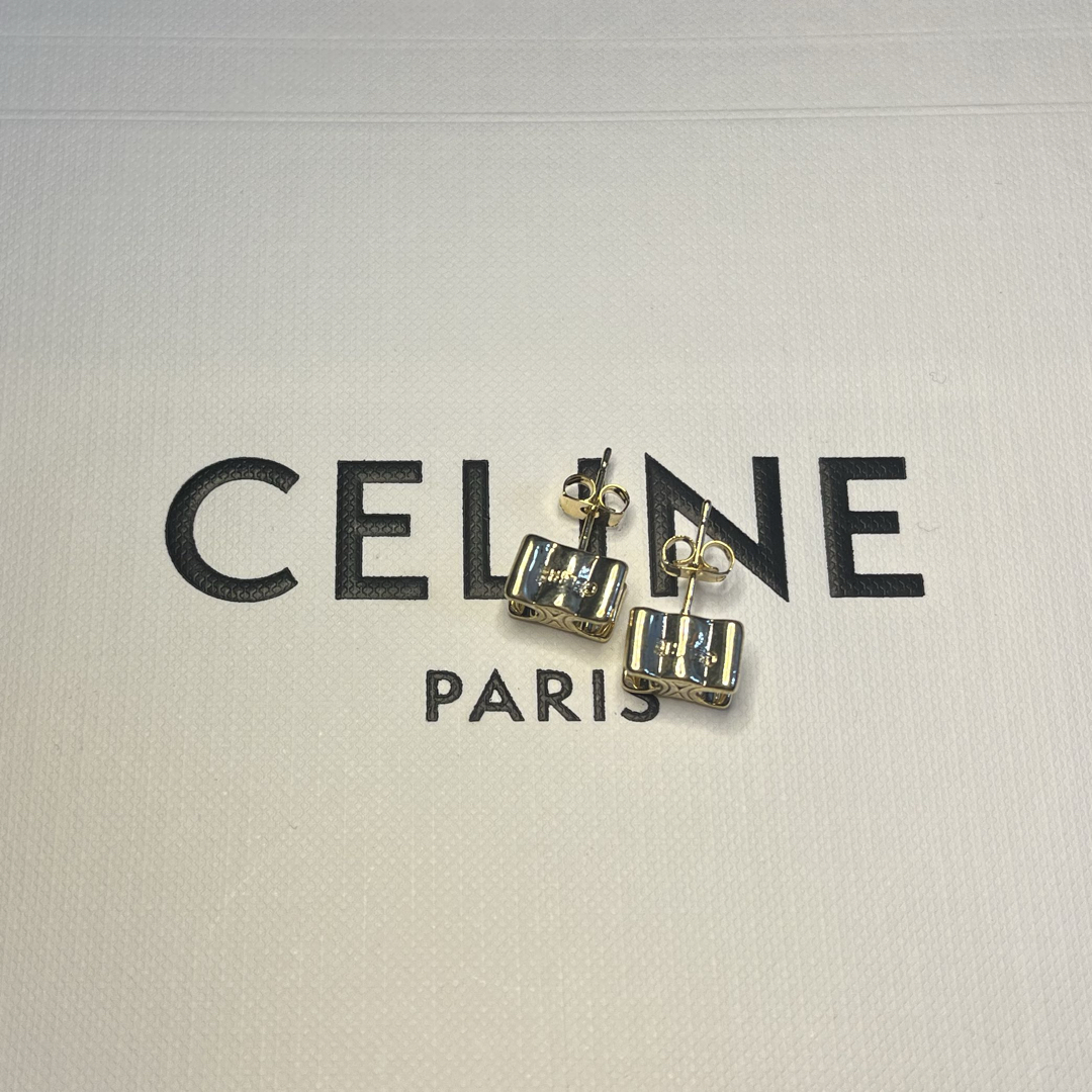 CELINE - 【S416】CELINE セリーヌ 925 ロゴ ピアス ゴールド