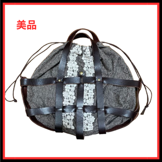 【美品】巾着風カゴバッグ レザーベルト カバン トートバッグ(トートバッグ)