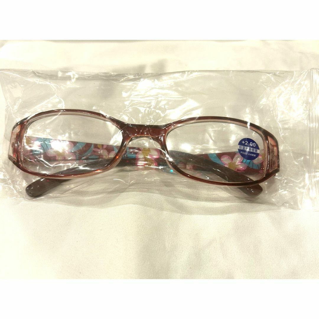 シニアグラス 老眼鏡 +2.0 花柄 レッド 伊達メガネ リーディング