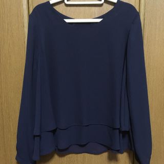 ザラ(ZARA)のスソフレアトップス☆ネイビー☆(カットソー(長袖/七分))