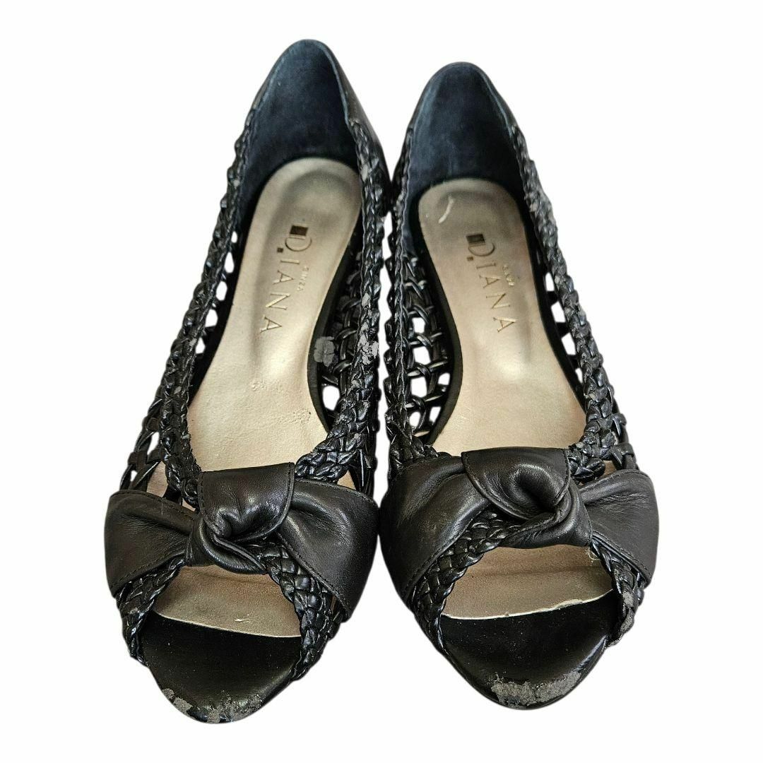 ●日本正規品● - DIANA DIANA 黒 リボンオープントゥパンプス 24.0cm ダイアナ 靴