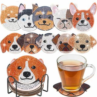 【在庫処分】ダイヤモンドアート コースター 犬 キット 10PCS ビーズアート(その他)