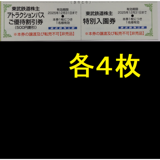 東武動物公園 入園券 4枚ほか 2025年12月期限 -d(動物園)