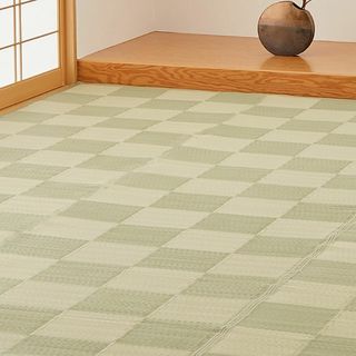 【在庫セール】萩原 洗える い草風カーペット グリーン 本間4.5畳 約286X(ラグ)