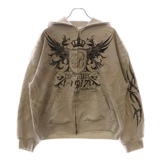 バレンシアガ(BALENCIAGA)のBALENCIAGA バレンシアガ 25SS REGULAR ZIP-UP HOODIE レギュラー ダメージ加工 ラインストーン ジップアップパーカー グレー 803264 TRVR6(パーカー)