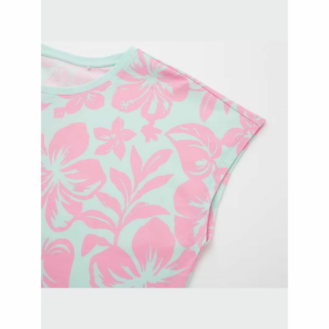 UNIQLO(ユニクロ)のユニクロ ミッキー アロハ 半袖 Tシャツ M ディズニー 花柄 ピンク ブルー レディースのトップス(Tシャツ(半袖/袖なし))の商品写真