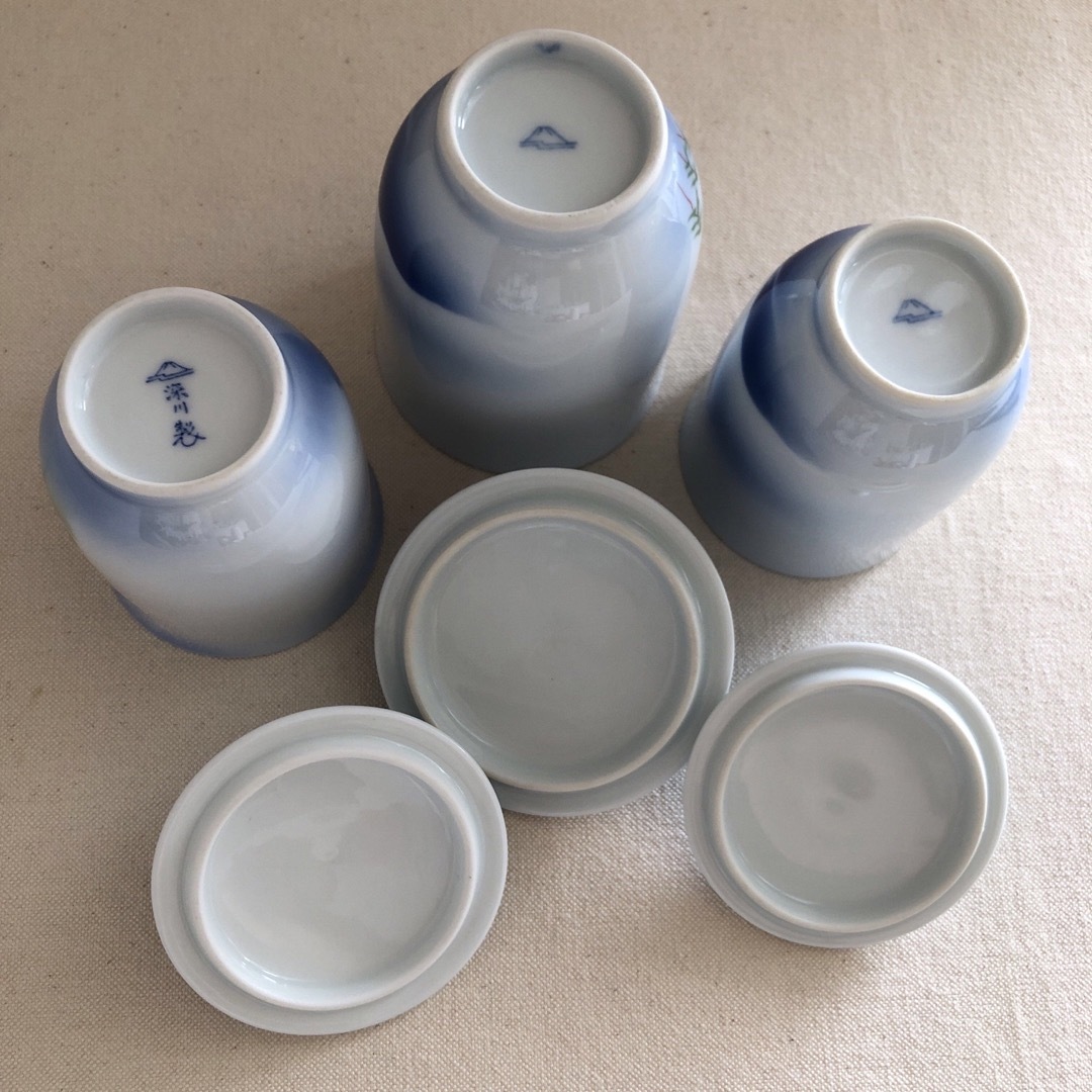 深川製磁(フカガワセイジ)の最終価格‼︎ 深川製磁　湯飲み茶碗　蓋つき湯呑み　 富士山　赤富士　山　3客セット インテリア/住まい/日用品のキッチン/食器(食器)の商品写真