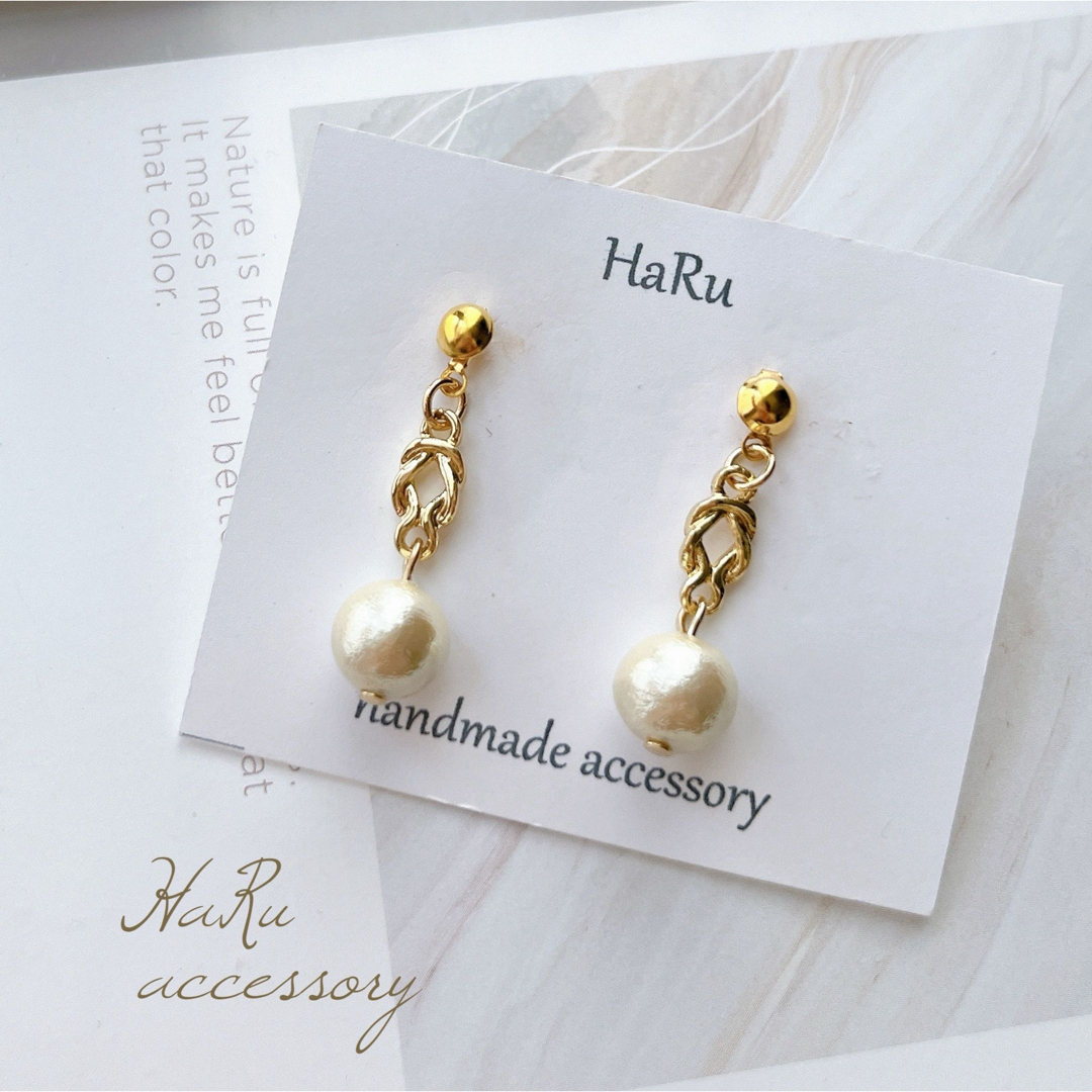【 k1 】コットンパール ゴールド ハンドメイド ピアスorイヤリング ハンドメイドのアクセサリー(ピアス)の商品写真