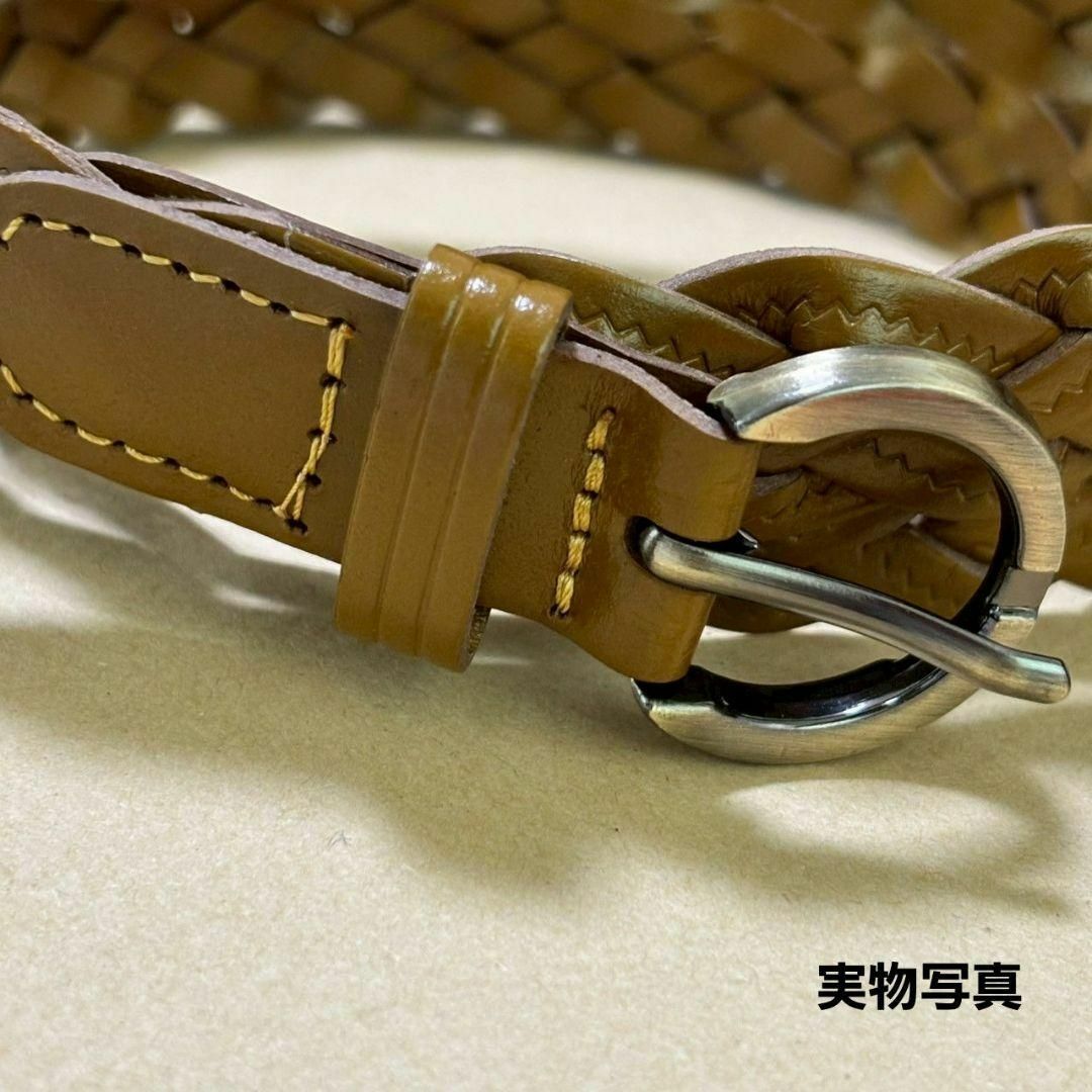 NEW 本革 キャメル メッシュ 編み込み ベルト ウエスト マーク レディースのファッション小物(ベルト)の商品写真