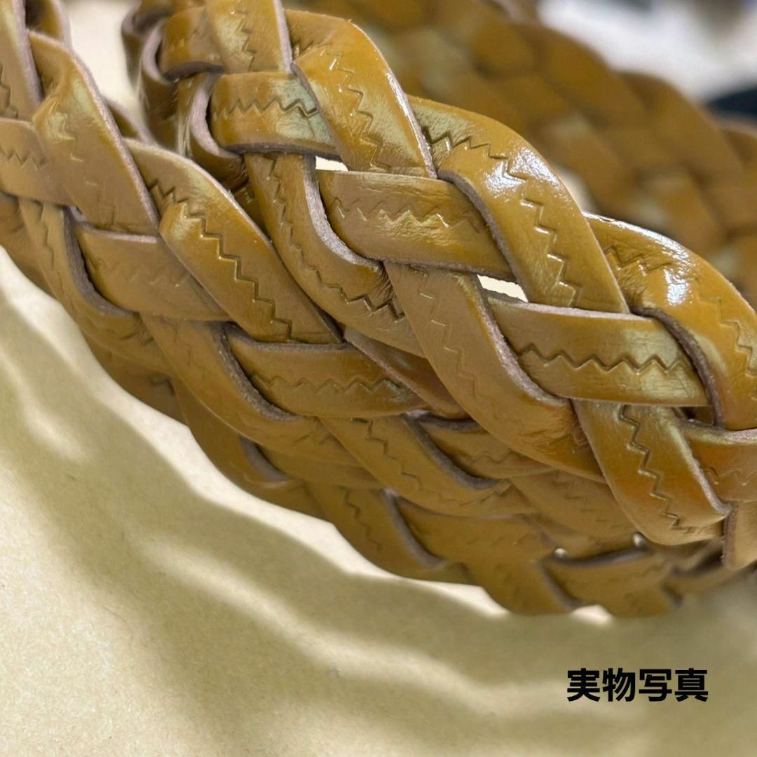 NEW 本革 キャメル メッシュ 編み込み ベルト ウエスト マーク レディースのファッション小物(ベルト)の商品写真