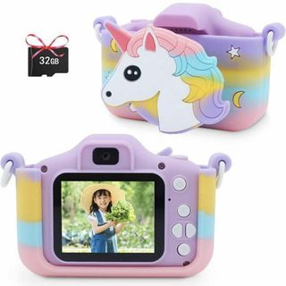 人気 キッズカメラ プレゼント ユニコーン SDカード付き 32G レインボー(知育玩具)