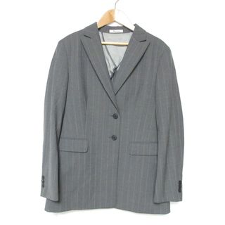 アクアスキュータム(AQUA SCUTUM)の美品 Aquascutum アクアスキュータム ストライプ ストレッチ テーラードジャケット サイズ10 グレー レディース 古着 中古 USED(テーラードジャケット)