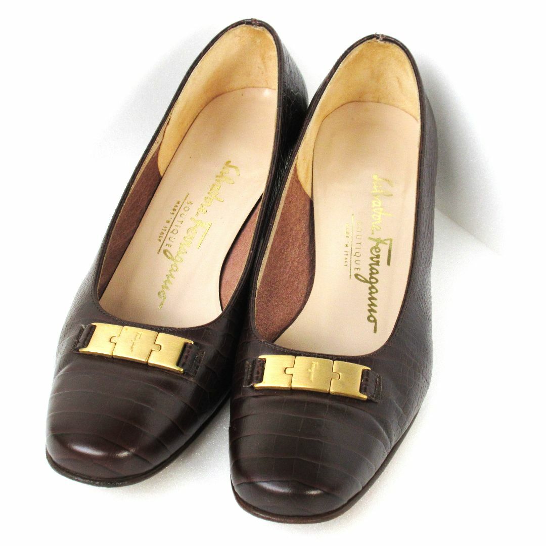 【おトク】 FERRAGAMO パンプス クロコ型押し サルヴァトーレフェラガモ - 靴