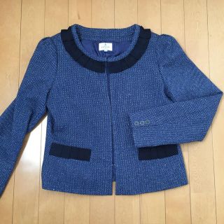 ランバンオンブルー(LANVIN en Bleu)のくるる様専用  ランバンオンブルーのブルーツイードのノーカラージャケット(ノーカラージャケット)