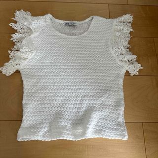 ザラ(ZARA)のZARAレディース　白ニットノースリーブ(カットソー(半袖/袖なし))