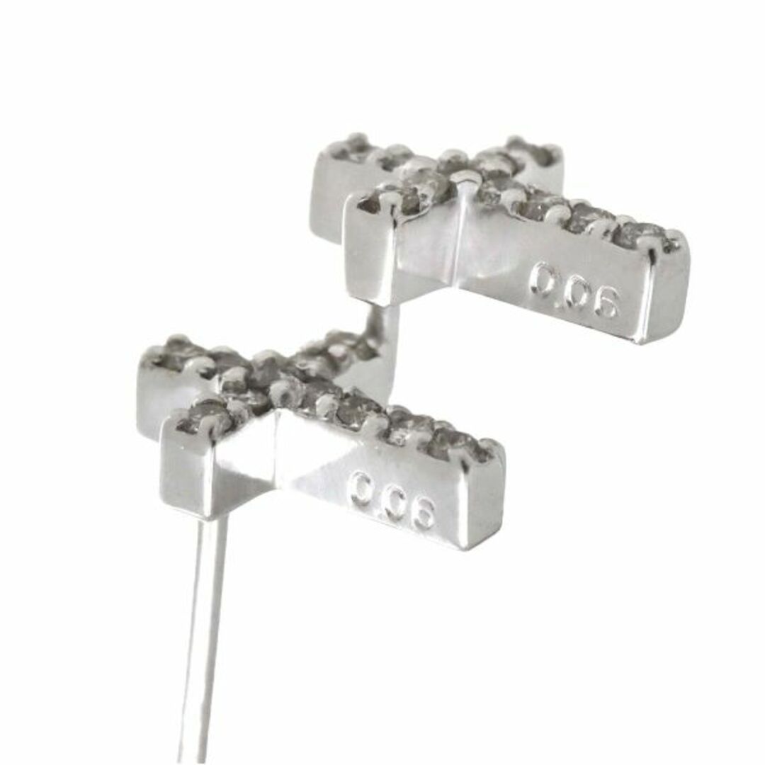 K18WG ダイヤ ステーション ピアス JEWELRY ジュエリー ピアス K18WG/ポストPT900 ダイヤモンド0.18