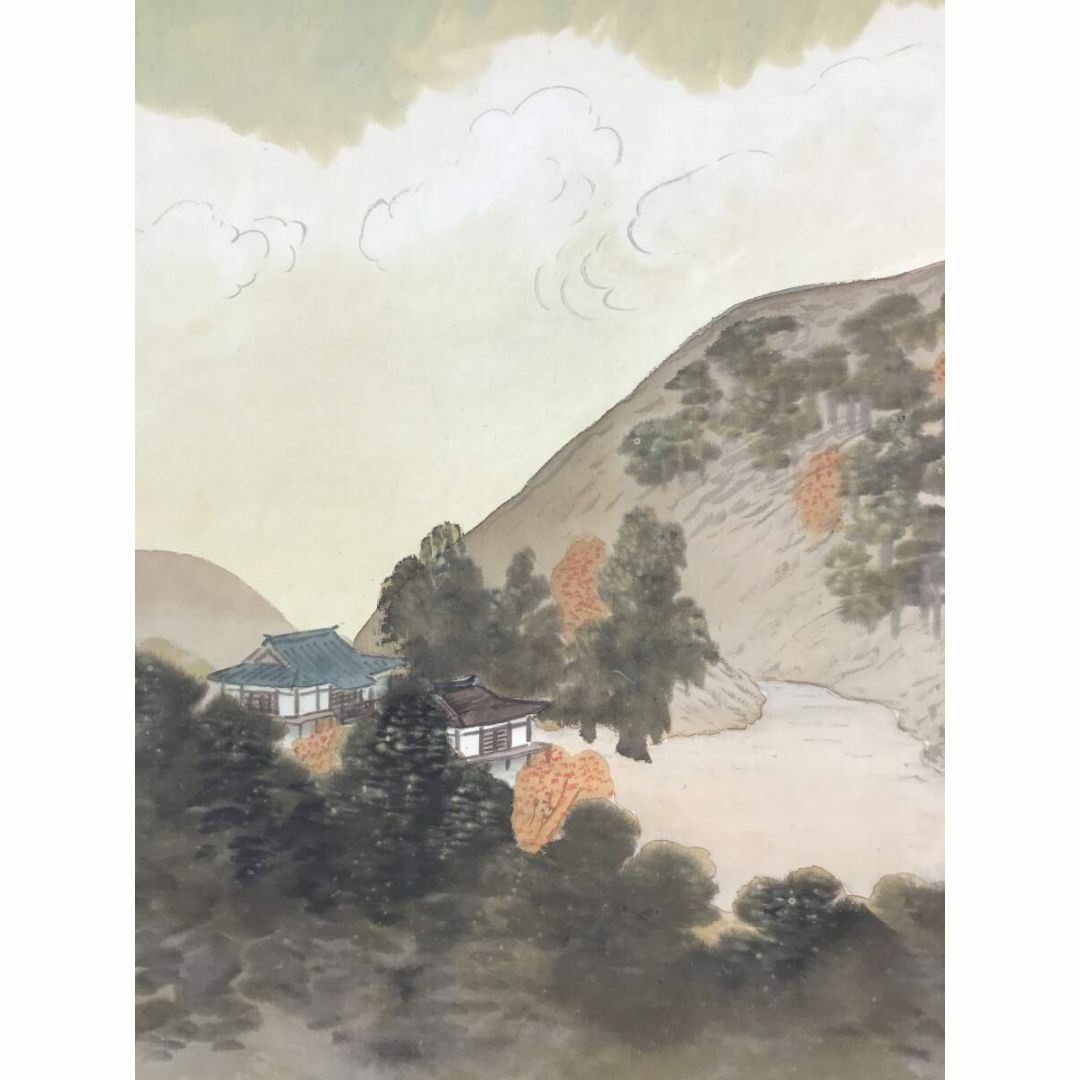 真作/山田文厚/山水図/秋景嵐山図/保津川図/紅葉図/掛軸☆宝船