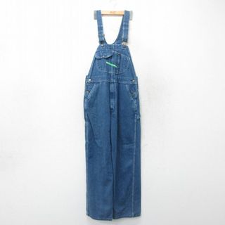 W36★古着 キー KEY オーバーオール メンズ コットン 紺 ネイビー デニム 25jul05 中古 ボトムス(サロペット/オーバーオール)