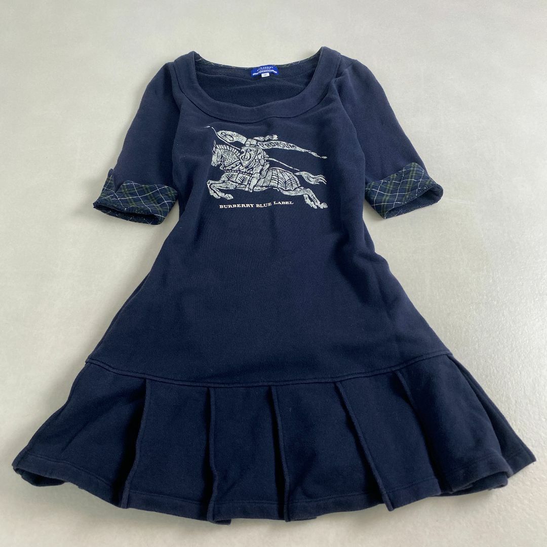 バーバリーブルーレーベル ノバチェック ホースロゴ プリーツ
