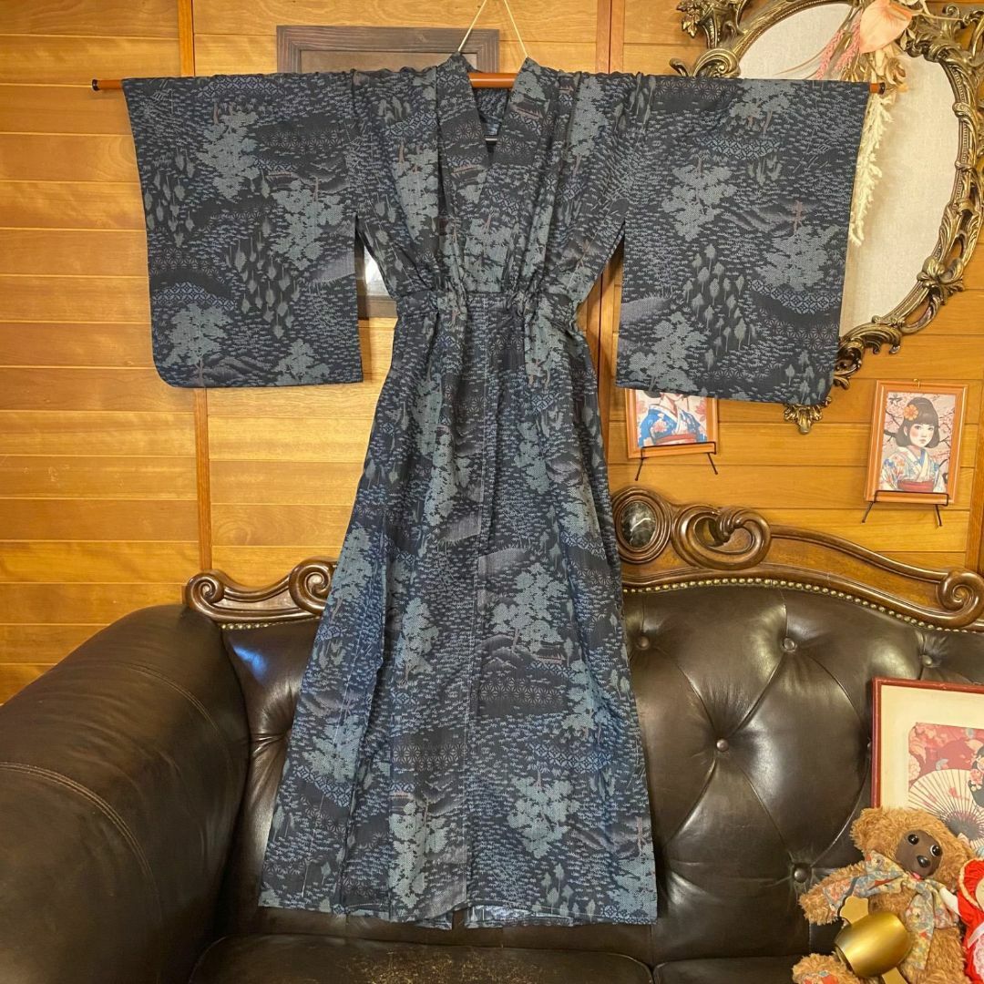単衣着物リメイク ロング ワンピース｜ドレス ＋ 帯サッシュ