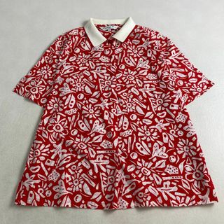 クリスチャンディオール(Christian Dior)のクリスチャンディオール　ブラウス　ポロシャツ　総柄　ハーフボタン　レッド(シャツ/ブラウス(半袖/袖なし))