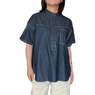ライトオン(Right-on)の新品＜ジャンセン＞ライトオン　デニムシャツ　半袖　ネイビー　薄手　M(シャツ/ブラウス(半袖/袖なし))