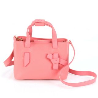 ポールカ(PAULE KA)の極美品 ポールカ レザー ベルト リボン 2WAY ショルダーバッグ 斜め掛け クロスボディ ピンク ハンド トート レディース RRE CH18-8(ショルダーバッグ)