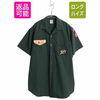 60s USA製 BSA ボーイスカウト オープンカラー 半袖 シャツ メンズ M 程 古着 ヴィンテージ ワッペン ワーク ループ留め 開襟 コットン 緑(シャツ)