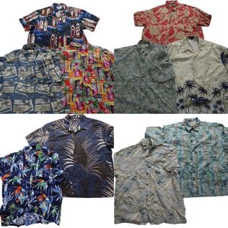 古着卸 まとめ売り アロハシャツ 半袖シャツ 10枚セット (メンズ XL ) ヤシの木 モンステラ サーフボード リーフ柄 中古 古着 NB2014(シャツ)