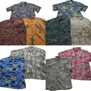 古着卸 まとめ売り アロハシャツ 半袖シャツ 10枚セット (メンズ XL /2XL ) リーフ柄 ハイビスカス ヤシの木 モンステラ 中古 古着 NB2012(シャツ)