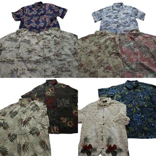 古着卸 まとめ売り アロハシャツ 半袖シャツ 10枚セット (メンズ XL ) 車 リーフ柄 ハイビスカス ボックスシルエット 中古 古着 NB2009(シャツ)