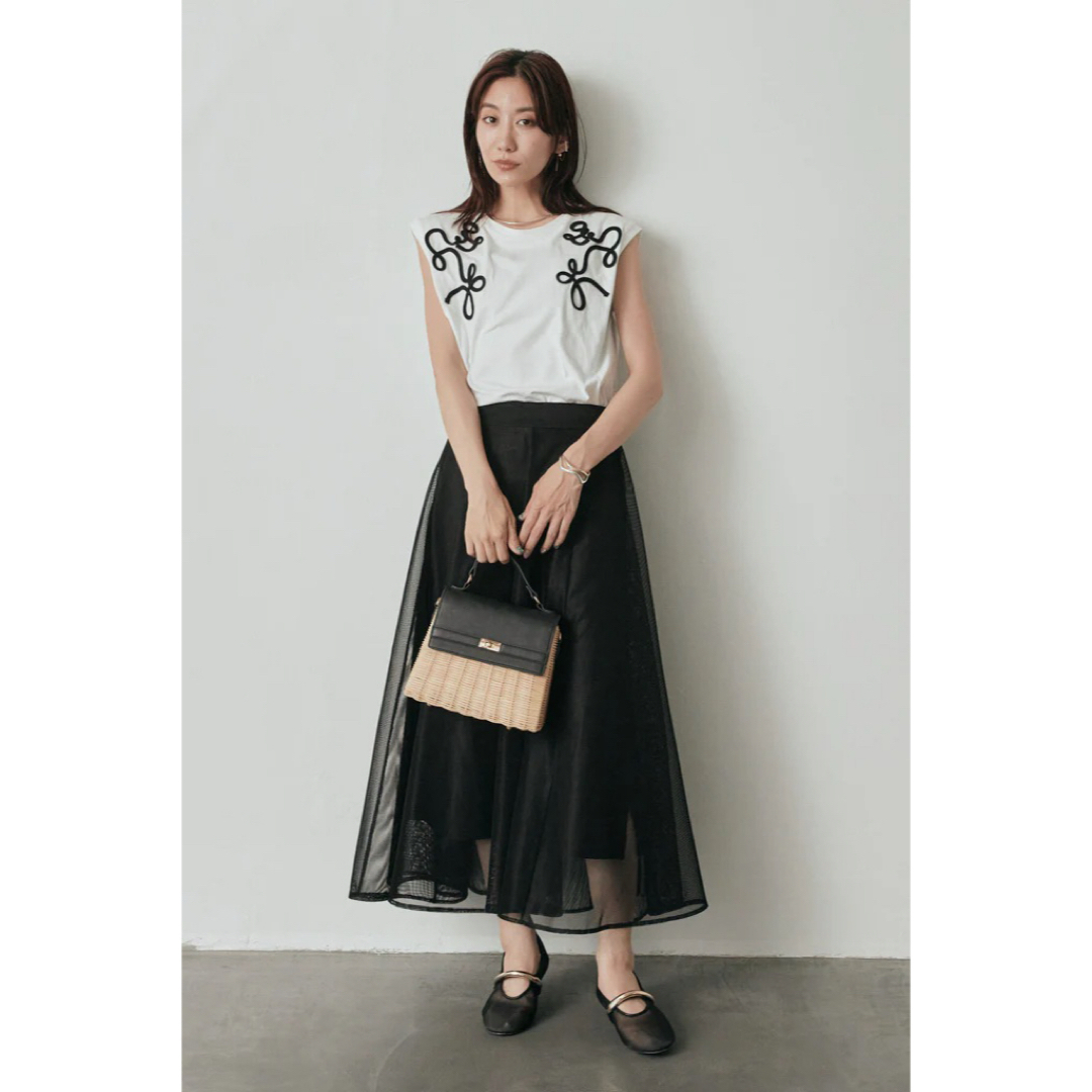 新品　コード刺繍フレンチスリーブTシャツ/ホワイト　frene レディースのトップス(カットソー(半袖/袖なし))の商品写真