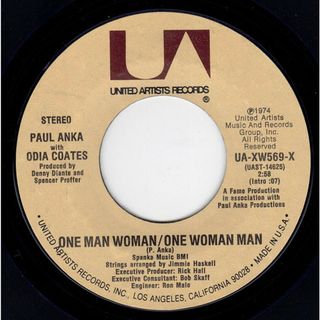 米7” Paul Anka, Odia Coates One Man Woman / One Woman Man UAXW569X United Artists Recor /00080(その他)