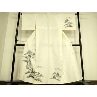 平和屋着物▽訪問着　単衣　紬地　作家物　風景渡橋山文　手描き　正絹　逸品　DAAT9135az(着物)