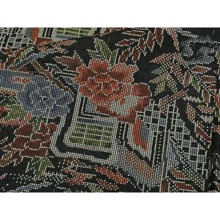 平和屋着物■本場大島紬　7マルキ　御所車花文　黒地　正絹　逸品　CAAT2748xi