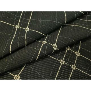 平和屋着物＊夏物　小紋　絽　変わり格子　黒地　正絹　逸品　CAAS8172vp