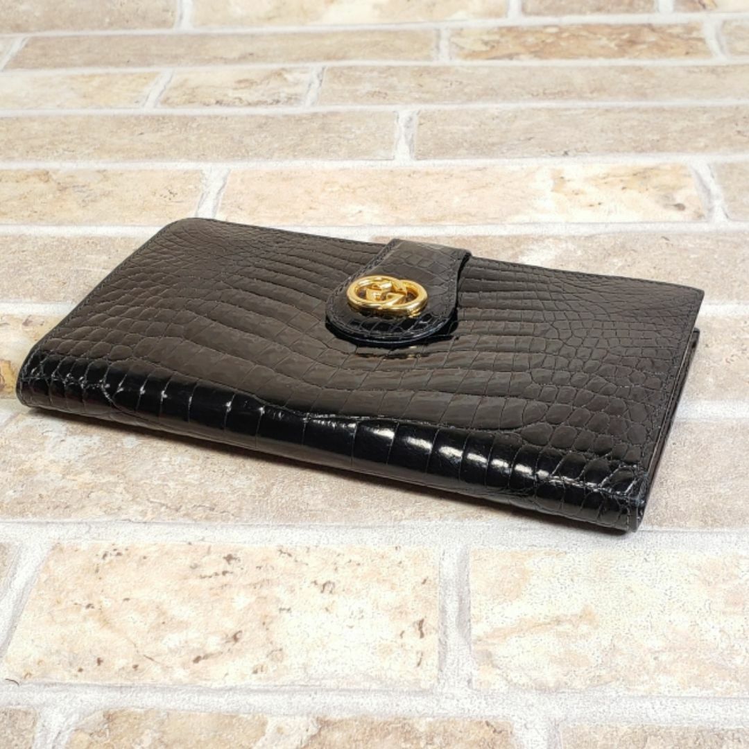 GUCCI - 訳有未使用 オールドグッチ ☆ クロコレザー がま口 長