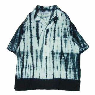 クオン(KUON)のKUON クオン 115SH061400 Arimatsu Shibori Camp Collar Shirt 有松絞り オープンカラー 半袖 シャツ ブラック系 ホワイト系 09 L【極上美品】【中古】(シャツ)