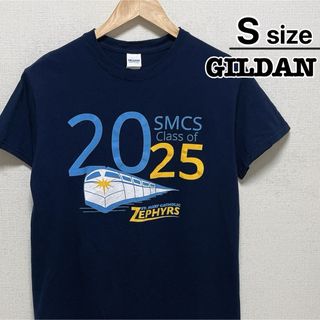 ギルダン(GILDAN)のUSA古着　GILDAM　Tシャツ　S　ネイビー　プリント　電車　ロゴ　クラス(Tシャツ/カットソー(半袖/袖なし))