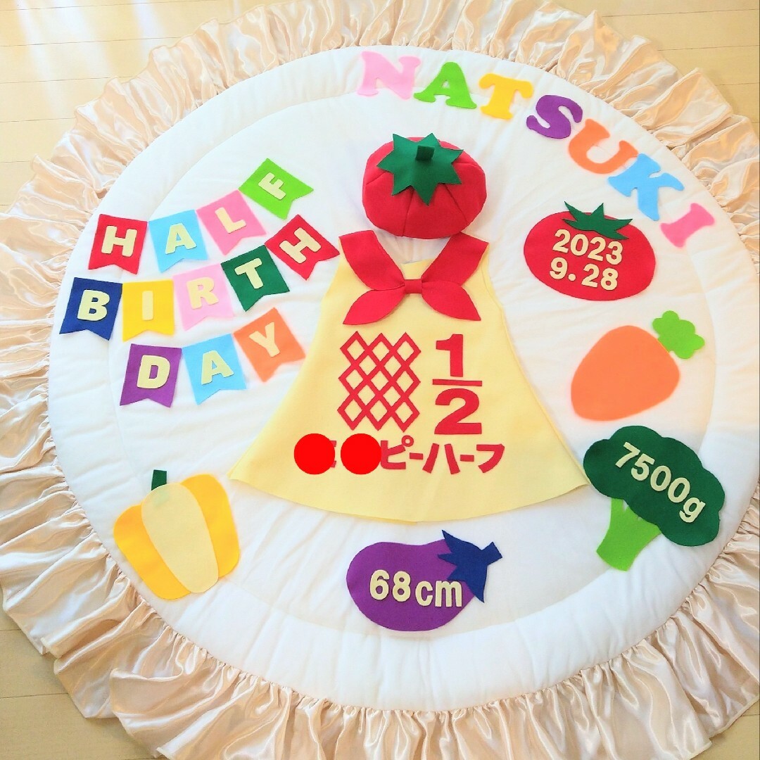 キューピーハーフバースデー　Aラインワンピース ハンドメイドのキッズ/ベビー(その他)の商品写真