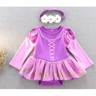 新品 ラプンツェル風 ベビー ロンパース 女の子 長袖 コスプレ ワンピース