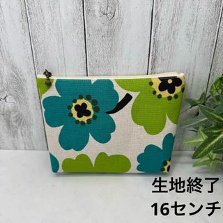 マチあり16ファスナーポーチ　北欧調花柄　グリーン　ハンドメイド ミニ(ポーチ)