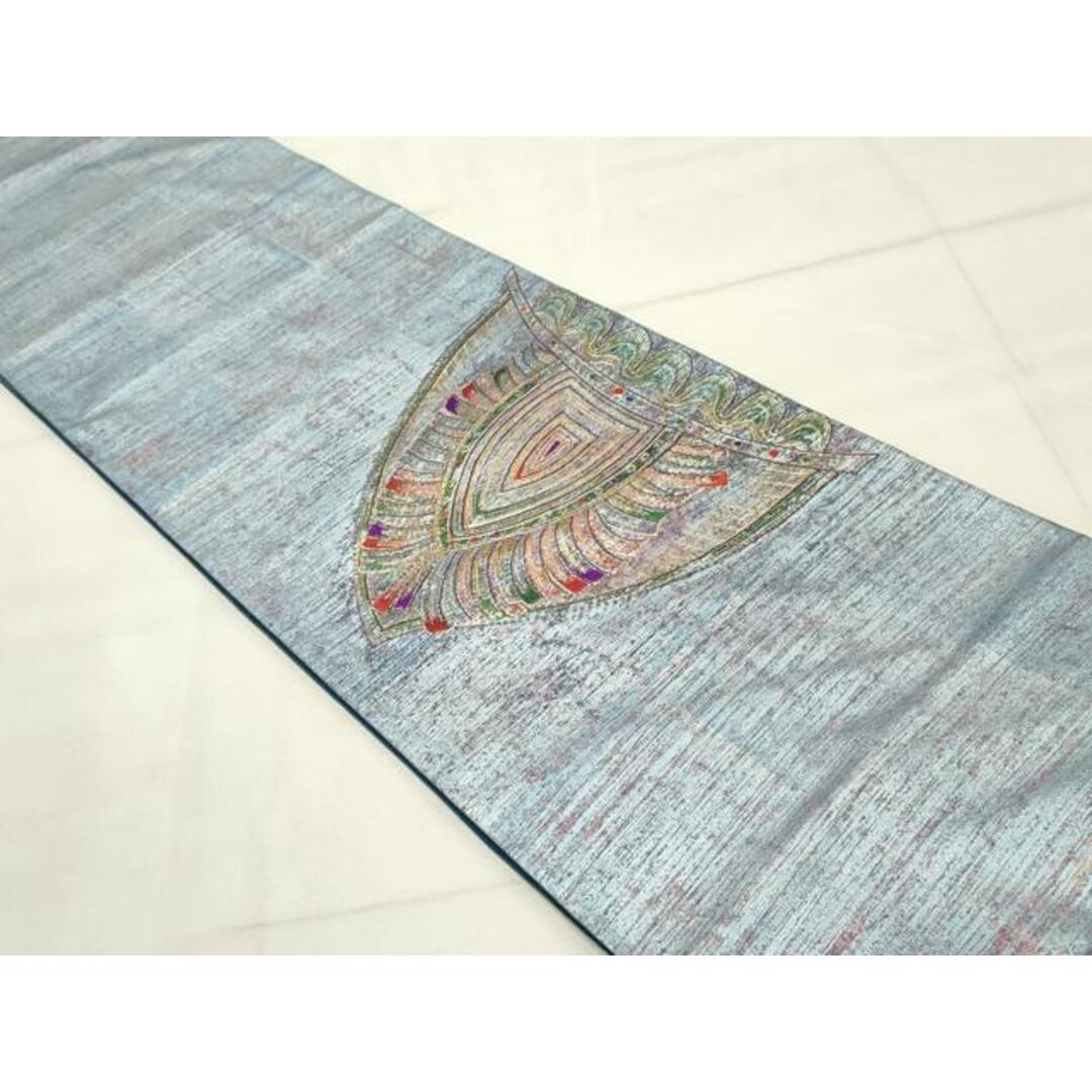 平和屋着物○太鼓柄袋帯 紬地 駒刺繍 抽象文様 金彩 正絹 逸品