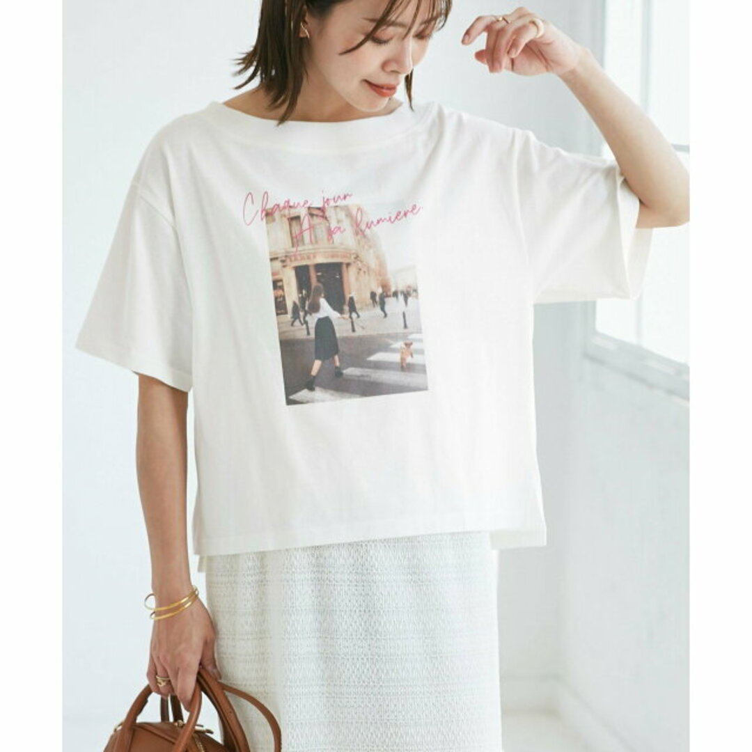 Rope' Picnic(ロペピクニック)の【ホワイト系（11）】オフショルプリントハーフスリーブTシャツ レディースのトップス(カットソー(長袖/七分))の商品写真