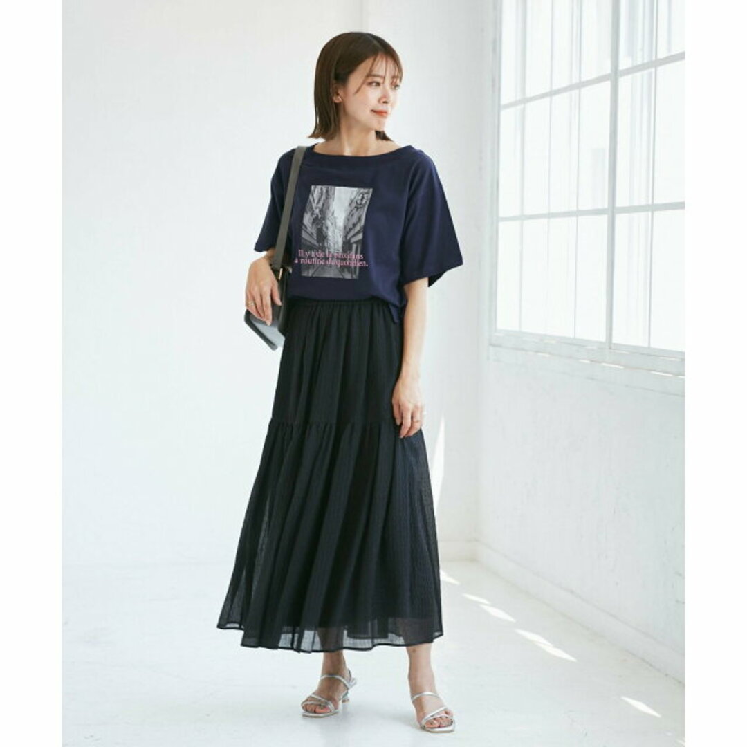 Rope' Picnic(ロペピクニック)の【ホワイト系（11）】オフショルプリントハーフスリーブTシャツ レディースのトップス(カットソー(長袖/七分))の商品写真
