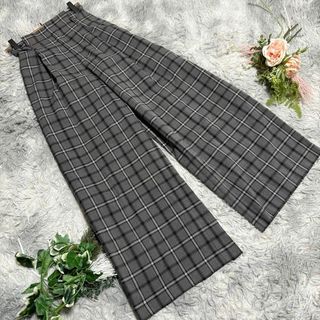 【CECIL McBEE】グレー系チェック ワイドタックパンツ ゴムウエスト