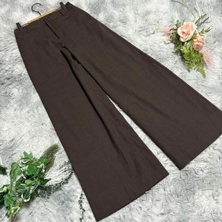 【NICE CLAUP】ブラウン ワイドスラックスパンツ ボタン付き　オフィス