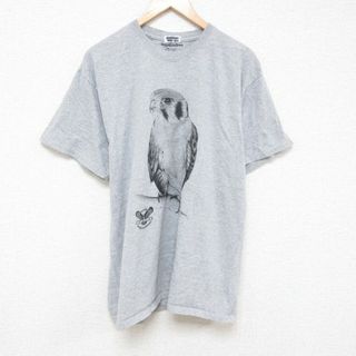XL★古着 半袖 Tシャツ メンズ 鳥 大きいサイズ クルーネック グレー 霜降り 25jul07 中古(Tシャツ/カットソー(半袖/袖なし))